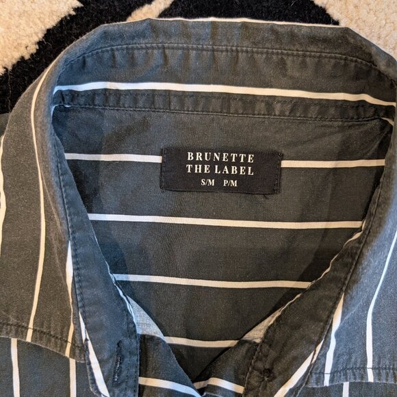 Brunette The Label Black and White Strip Button Down Shirt 100% Cotton - Picture 4 of 5